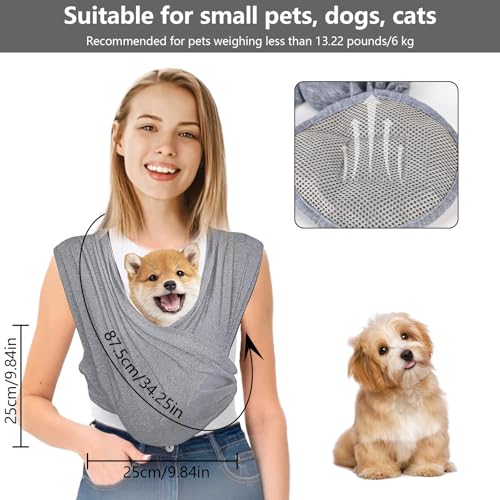 Trendecor Hundetragetasche, Hundetragetuch für Kleine Hunde Verstellbarem Riemen Hundetasche Tragetuch Hund Bis 9kg für Hunde und Katzen Spaziergänge Aktivitäten im Freien (Grau)