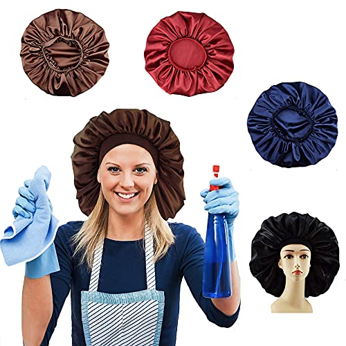 1PCS Women's Large Polyester Sleep Cap for Hair Elastic Sleep Bonnet Hair Styling Hat Night Cap (Brown)
