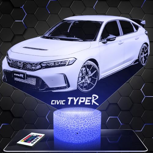 Lampephoto.fr - Lampe 3D Voiture H Civic Type R Supercar Tuning, Idée Cadeau Fan Automobile, Veilleuse Tactile Led, Effet Hologramme 3D, Idée Cadeau Noël Anniversaire Garçon et Fille, Déco Chambre