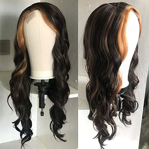 Jolnvca Long Body Wave Wigs For Women Side Part Brown Mixed Blonde Wavy Wigs Natural Looking Synthetic Heat Resistant Fiber Wigs Hair Daily Party Use 26" #TOP3