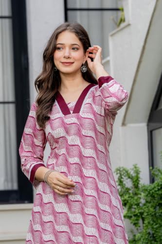Image of New Cotton Leaf Printed Casual Straight Kurta for Women | Women Formal Kurti