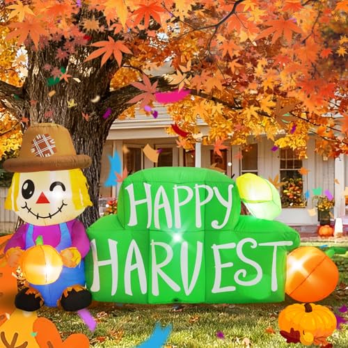 HZGDEJTG 8FT Harvest Festival Scarecrow Outdoor Inflatable Decoration Built-in LED Light Suitable for Harvest Festival Lawns Gardens Courtyards Outdoor Inflatable Decoration