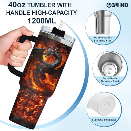 34HD Dragon Coffee Tumbler with Handle & Straw, 40oz Do Not Poke The Dragon Mug, Gifts for Fathers Day Birthday Christmas, Unique Gifts for Dad Brother Friend Uncle Boyfriend Boy by 34HD - Used condition - Image 8
