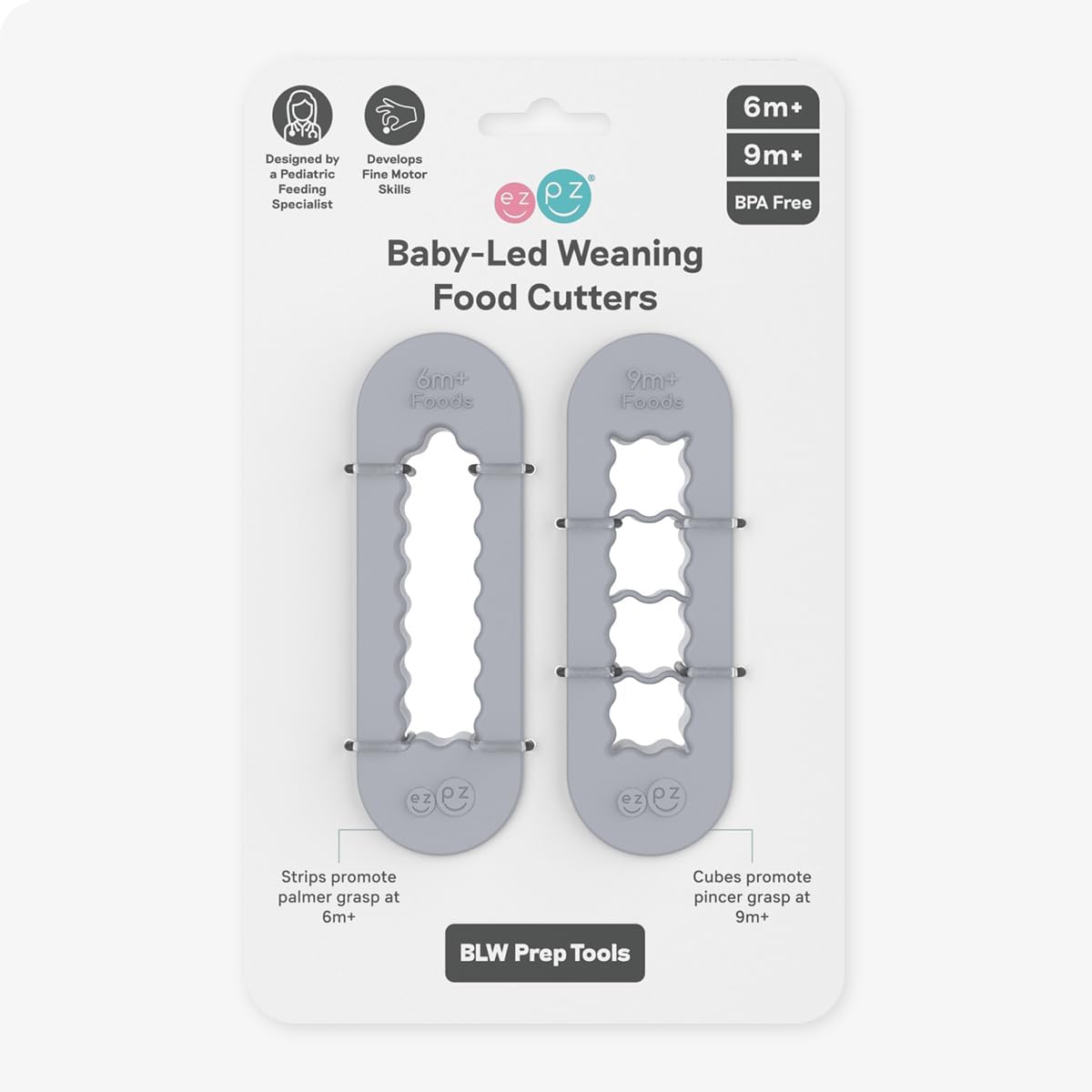 ezpz Baby-Led Weaning Food Cutters (2 pack in Pewter) – 6 / 9 Months + – Food Prep for Infants
