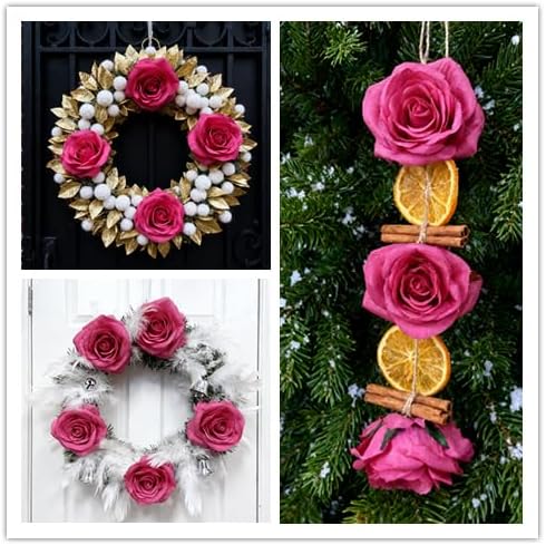 25pcs Hot Pink Silk Rose Belt DIY with Leaves True Touch Rose Box DIY Perfect Wedding Outfit Wedding Party Home Decor - Image 3