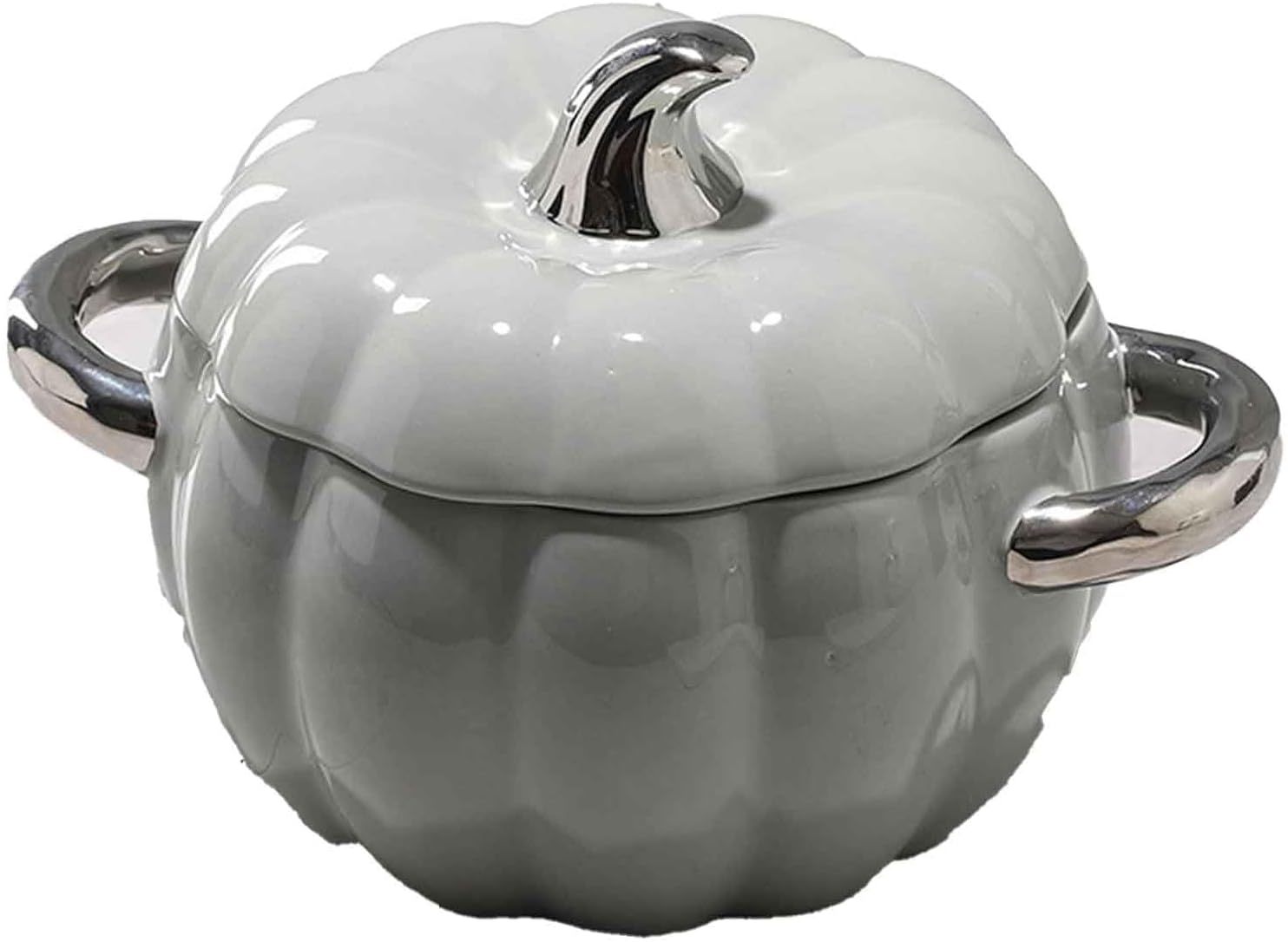 Pumpkin Ceramic Bowl with Lid, 2L Ceramic Soup Tureen Cute Bowl with Handle, Dessert or Soup Bowl, Non-Stick Soup Pot Decor Dinnerware for Thanksgiving Halloween Pumpkin Party,White