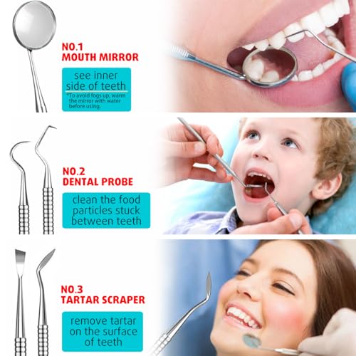 G.CATACC Dental Tools, Metal Dental Pick Teeth Cleaning Tools for Home Use, Stainless Steel Oral Care Hygiene Kit with Tooth Scraper Plaque Tartar Remover - with Case - Thumbnail 5