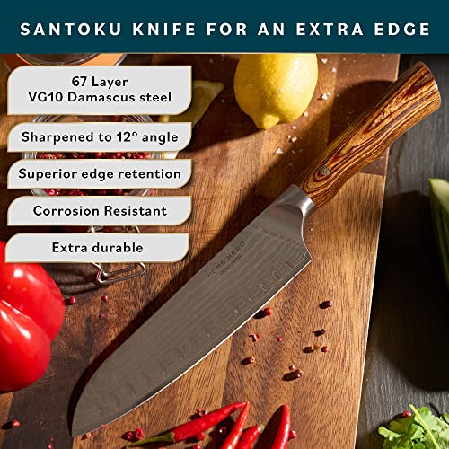 Home Hero Japanese Santoku Knife Collection - VG10 Damascus Steel Rivet Ultra Sharp 67 Layers Kitchen Knife with Ergonomic Rosewood Handle - Unique Gift for Men & Women (7 Inch) - Thumbnail 2