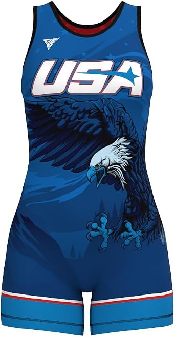 Freedom & Strength Reversible Freestyle, Greco-Roman Red and Blue Wrestling Singlet - Girls and Women Adult Small