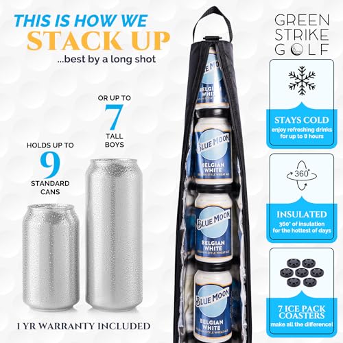 Super Large Golf Beer Sleeve for Golf Bag with 7 Reusable Cold Packs - XL-Size: 9 Cans Golf Cooler Bag - Great Golf Gift - Golf Bag Beer Cooler Sleeve Keeps Beverages Icy Cold for 8 Hours - Image 3