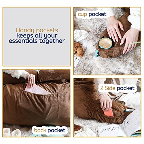 Nestl Double Reading Pillow, Double Back Pillow, Backrest Pillows for Bed with Arms, Shredded Memory Foam Back Pillows for Sitting in Bed, 2 Neck Roll & 2 Lumbar Back Support Pillow, Chocolate Brown - Image 5