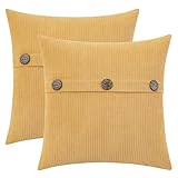 HWY 50 Fundas para Cojines con Triple Botón 40x40 cm 2 Piezas, Color Amarillo Mostaza