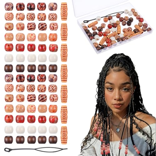 60pcs Colorful Wood Beads for Hair Braids and Crafts
