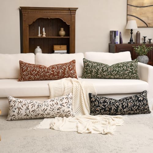 Image of Alerfa Beige Floral Throw Pillow Cover 14 x 36 Inch Rectange Luxury Decorative Lumbar Pillow Cover for Couch Living Room Bedroom