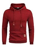 COOFANDY Mens Long Sleeve Drawstring Plaid Jacquard Hooded Sweatshirt Christmas red hooded for men