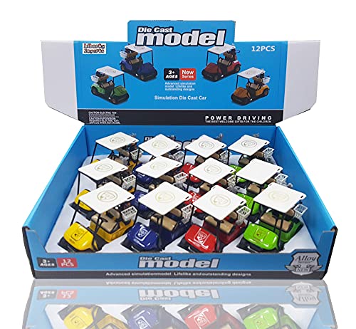 Box of 12 Mini Golf Carts Replicas, 4" Diecast Alloy Metal Pullback Action 1:32 Scale Model Toy Golfcart Vehicle for Table Golf Decor Golf Party Decorations