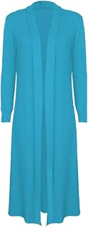 Långärmad pojkvänscardigan för kvinnor enkel maxi lång öppen framsida Crepe Maxi cardigan UK 8-22, Turkos, 46/48 SE