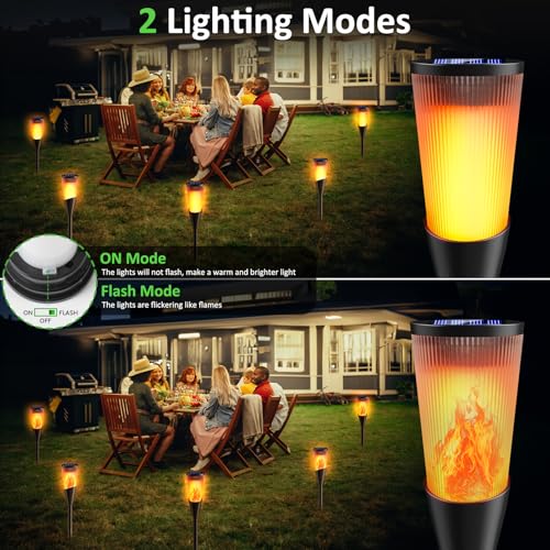 Solarlampen für Außen Gartenfackeln, 6Stück 2Modi Solarleuchten für Draußen,IP65 Wetterfest Fackeln Lampe,Solar Bodenleuchten mit Realistischen Flammeneffekt für Gartenbeleuchtung,Weg,Hinterhöfe,Rasen 2