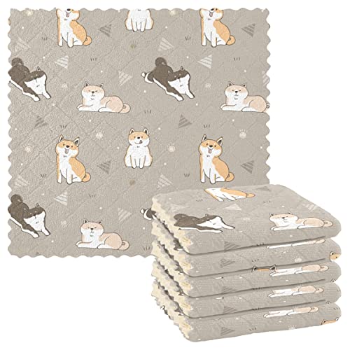 Akiraki キッチンクロス 柴犬 しば かわいい 可愛い グレー 犬柄 ふきん 雑巾 吸水 速乾 汚れ落とし キッチン 台拭き 6枚セット 食器ふきん おしゃれ ぞうきん 家庭用 洗車 28X28cm