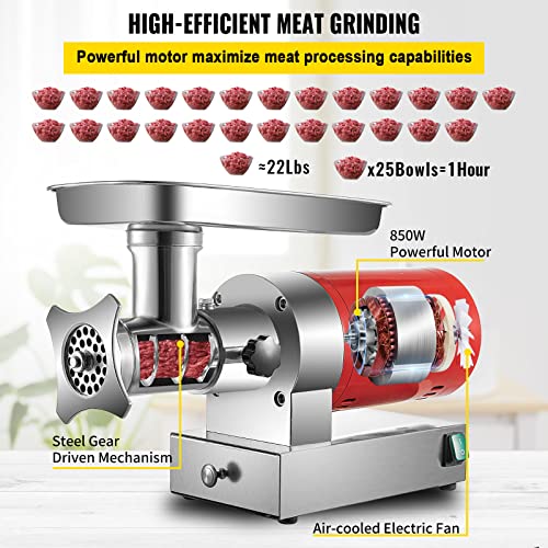 Vevor, 551 Lbs/Hour 850 W Machine, 1.16 Hp Electric Mincer With 2 Grinding Plates, Sausage Kit Set Meat Grinder Heavy Duty, Home Kitchen & Commercial Use, Red #TOP3