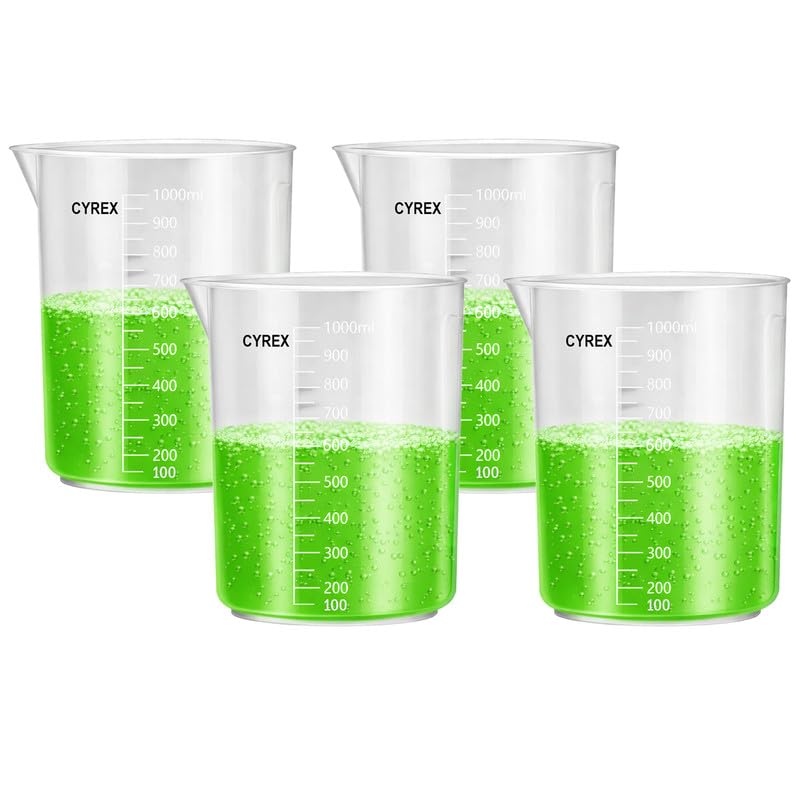OCTA 1000ml Polypropylene Measuring Cup Beaker (Pack of 4) with Spout & Graduations, Chemical Resistant Plastic Measuring Cup Beaker for Laboratory, School, Chemistry & Industrial Use-image-13
