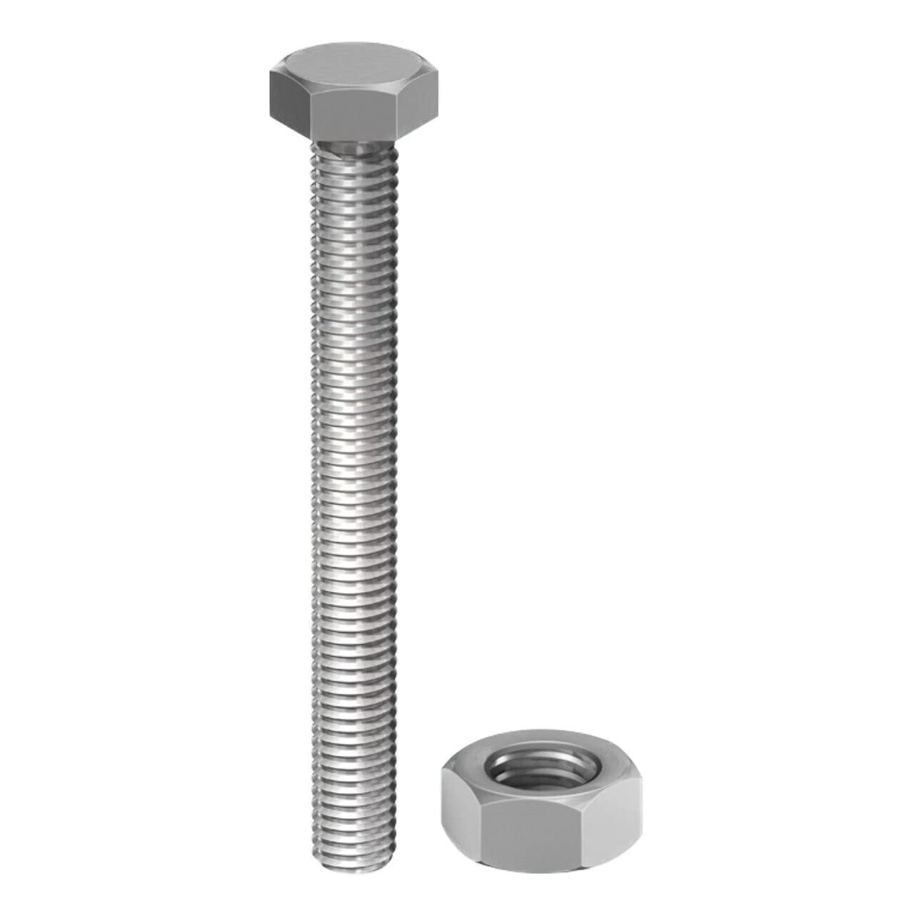 TIMCO Set Screw & Hex Nut - A2 SS M8 x 50 Silver Pack 2