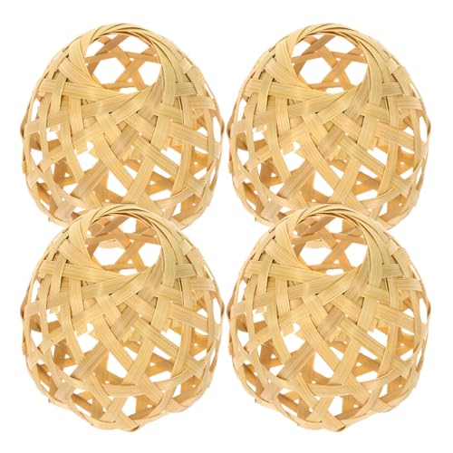 ledmomo 4個 竹製編み込みランプシェード ペンダントライト用吊り下げ式シェード 軽量コンパクトで目に優しい和風装飾 簡単取り付け可能で