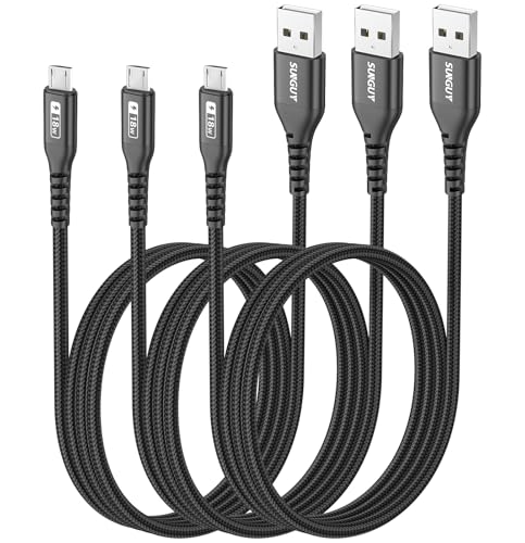 Image of SUNGUY Micro USB Cable 3FT [3Pack], 18W USB to Micro USB Cable Fast Charging USB 2.0 Data Sync Nylon Braided for Samsung Galaxy S7 Edge S6, Power Bank, Android Phone, PS4-Black