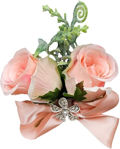 Miniatura 4 de Abbie Home Broche de ramillete de muñeca con diamantes de imitación para decoración de lazo de traje, decoración de lazo para fiesta, boda (rosa
