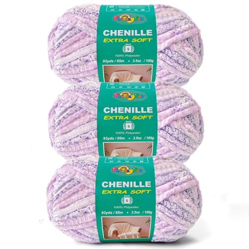 Image of Super Soft Velvet Chenille Yarn for Crocheting and Knitting-Easy to Crochet-Bulky, 3.5oz /93yds of Each Skein-Chunky Plush Yarn for Hand Craft Blanket Ammigurumi DIY (Lilac Mist, 3 Pack)