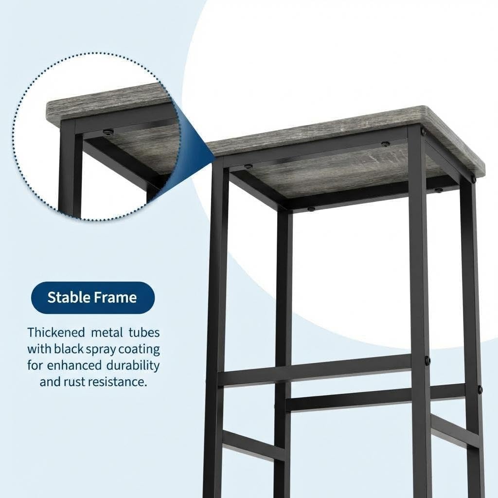 Dining Table Set for 3, 36" Kitchen Table and 2 Stools, Dining Table with Metal Frame & Storage Shelves, 3-Piece Modern Functional Desk Set for Dinette, Small Space, Apartment, Restaurant, Grey