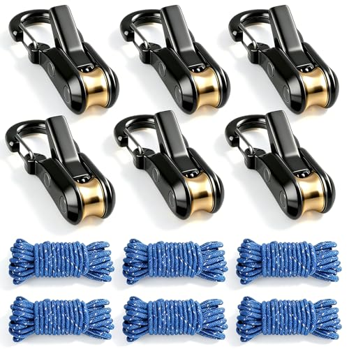 6 Pack Rope with Roller Tensioner for Easy and Secure Tying 2026 New Heavy Duty Retractable Buckle Rope with Accessory Cord for Camping Boating Home Storage Outdoor Use