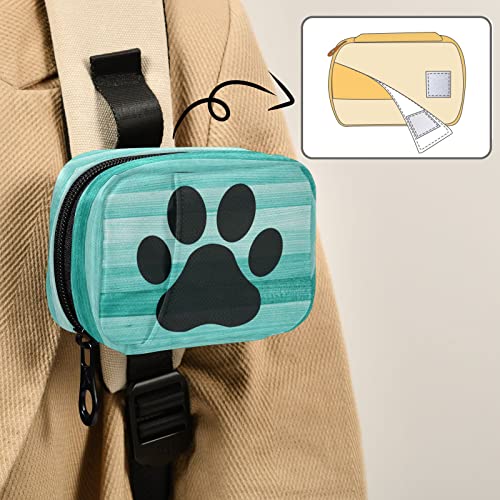 Image of Ollabaky Teal Turquoise Wooden Striped Pill Case, Weekly Portable Dog Paw Pill Bag Container 7 Days Pill Box Organizer Vitamin Supplement Holder with Zipper for Travel Family Busines
