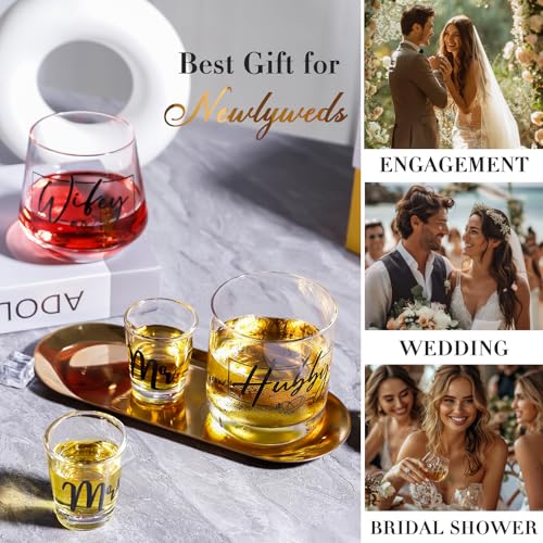 JOVGANK Wedding Gifts for Couples 2026, Bridal Shower Gifts, His and Hers Glass, Mr and Mrs Shot Glass, Hubby and Wifey Gift, Anniversary Couples Gift for Bride and Groom - Image 2