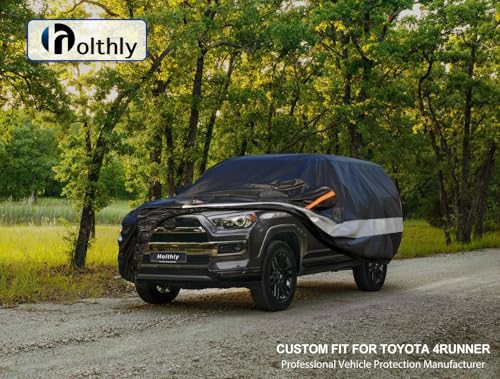 Image of Holhtly Car Cover Custom Fit for Toyota 4Runner, Car Covers for Automobiles All Weather Waterproof Sun Snow Rain Wind Dust Protection, Outdoor Car Cover Black & Grey