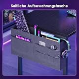 Coleshome Biurko Gamingowe Narożne z LED, 150 × 100 cm, Reversybilne Biurko z Wielopoziomową Półką, Stół w Kształcie L z Torbą na Przechowywanie do Domu i Gier, Czarne