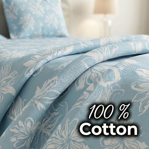 Image of Mafatlal 186 TC Metro Cotton Single Bedsheet | 90 x 60 Inch | Soft Breathable Fabric with Pillow Cover | Lightweight Daily Use Bed Sheet | Arctic Blue