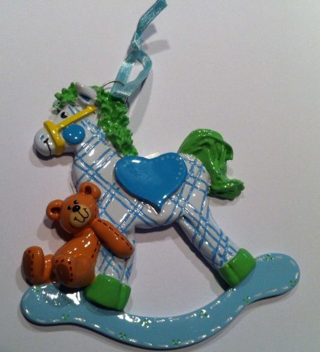 Mural & Plaque de porte pour personnalisables. Bleu. Motif cheval à bascule avec stylet. Largeur env. 8,5 cm x Hauteur env. 8,5 cm