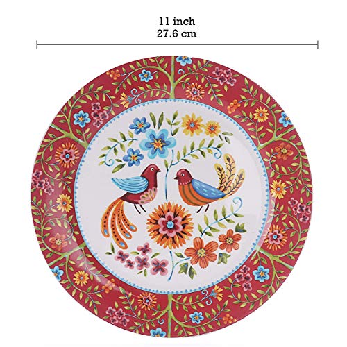 Bico Red Spring Bird Ceramic 16 Pcs Dinnerware Set, Service For 4, Inclusive Of 11 Inch Dinner Plates, 8.75 Inch Salad Plates, 26Oz Cereal Bowls And Mugs, For Party, Microwave & Dishwasher Safe #TOP1