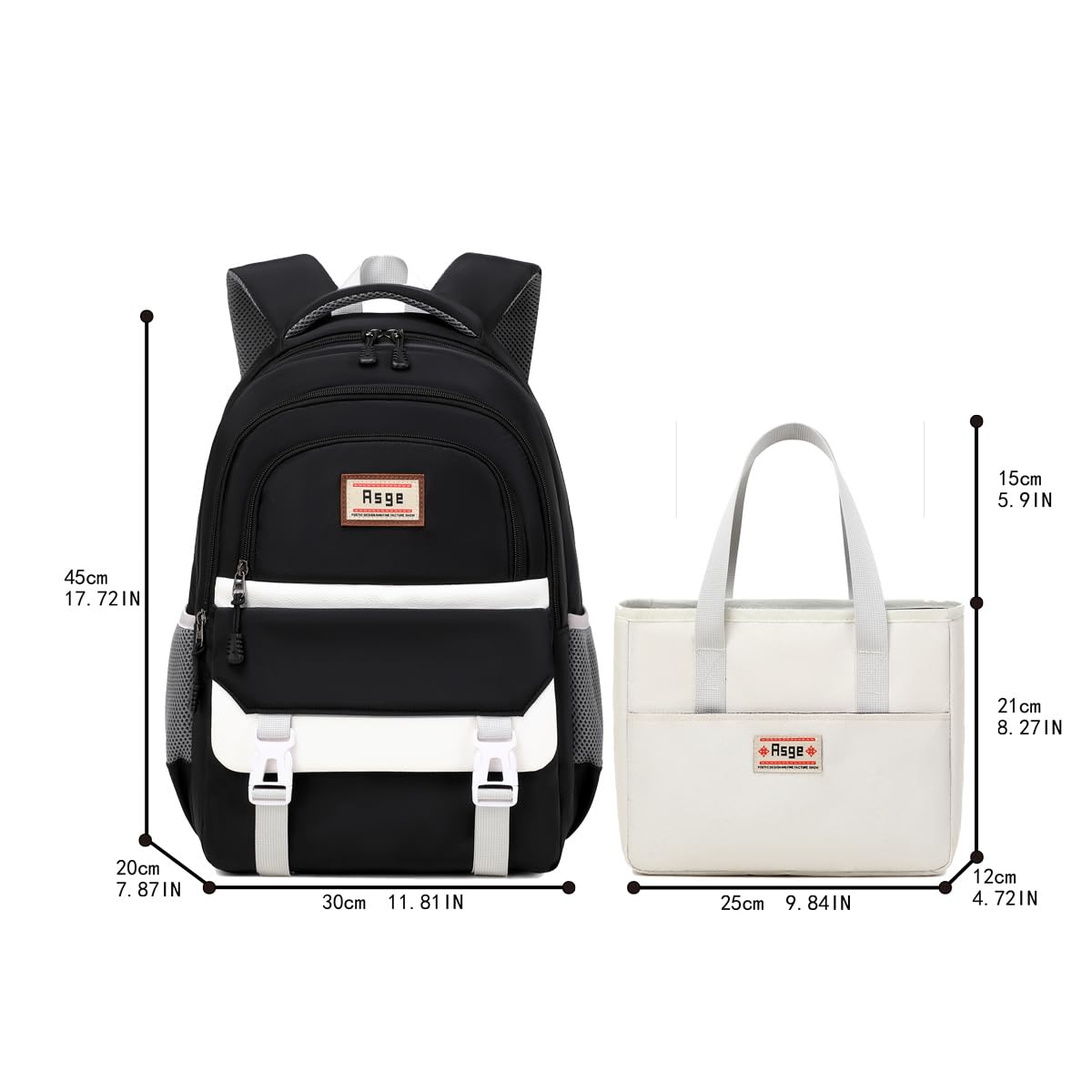 Asge Kreativer Trend-Schulrucksack für Mädchen Teenager Schmutzabweisendes Nylon, Leichter Rucksack für Grundschule Freizeit, Modischer Schulrucksack inklusive praktischer Handtasche