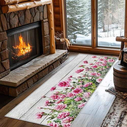 Generisch Läufer Flur Blumen, Waschbarer Teppich Läufer Floral Bois Rustique 60x160, Küchenteppich, Eingangsbereich, Bettvorleger, Schlafzimmer Deko, rutschfest, Kurzflor e188 Generisch Läufer Flur Blumen, Waschbarer Teppich Läufer Floral Bois Rustique 60x160, Küchenteppich, Eingangsbereich, Bettvorleger, Schlafzimmer Deko, rutschfest, Kurzflor e188