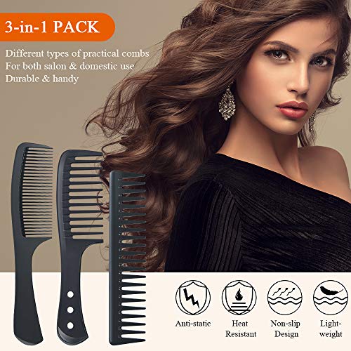 Foto von URAQT Breiter Zahnkamm Kit, 3PCS Profi Friseur Kamm, Barbier Haarstyling Salon Lockenkamm Hitzebeständiger Antistatischer Carbon Kamm, Hair Comb für Männer und Frauen