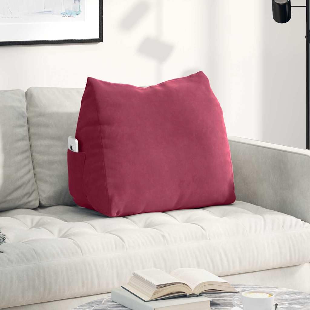 Poduszka na oparcie w kolorze czerwonego wina ze sztruksu, 60 x 20 x 50 cm, ergonomiczna poduszka do czytania, na sofę, do biura i łóżka, ze zdejmowaną poszewką, oddychająca i wszechstronna
