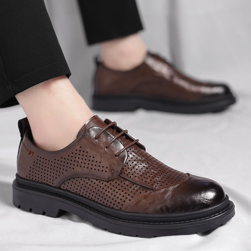 Men's Prom Formal Oxford Shoes Luxury Leather Lace Up Round Toe Non Slip Wedding Casual Shoes Hollow Design2