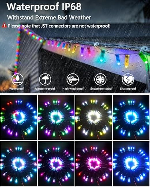 ALITOVE WS2811 Addressable LED Pixel Light 50pcs 5V 12MM Digital Dream Color Diffused RGB LED Pixels Module Round Black Wire IP68 Waterproof for Billboard House Halloween Christmas Decor