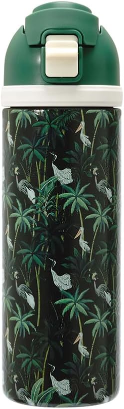 Mayim Capsule – 24oz Vacuum Insulated Water Bottle with Locking Lid & Carry Handle | Stainless Steel Travel Tumbler for Iced Coffee & Water | BPA-Free, Leakproof (Black – Tropical Forest Greens)