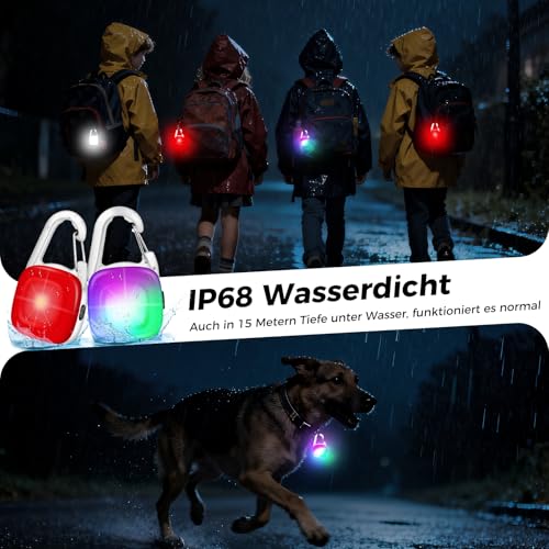 MonHall LED Blinklicht Schulranzen,2er Reflektoren Licht für Schulranzen Kinder mit 4 Modi, USB Aufladbar IP68 Wasserdicht Sicherheitslicht für Rucksack Haustier Nachtläufer Bergsteiger(Weiß)
