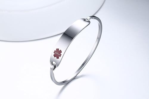 Miniatura 98 de VNOX Pulsera médica de acero inoxidable para mujer, pulsera de identificación de alerta médica de emergencia de acero inoxidable, grabado gratuito