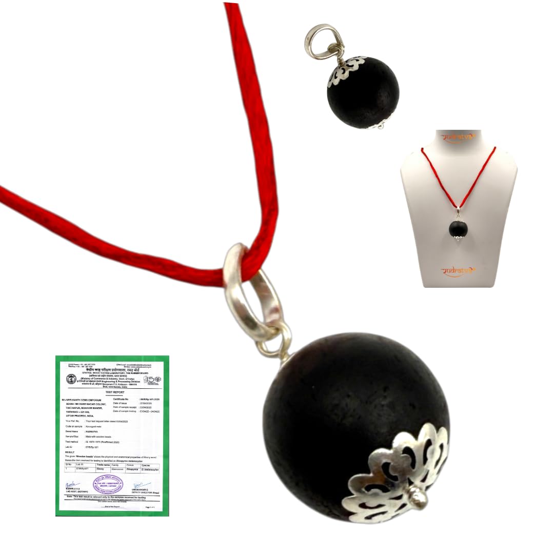 Rudratva Original Karungali Pendant | Black Ebony Wood Silver Capped Bead Pendant | 18-20 mm | Lab Certified Karungali Malai Wood | For Men & Women | For Protection, Healing & Positive Energy-image-42