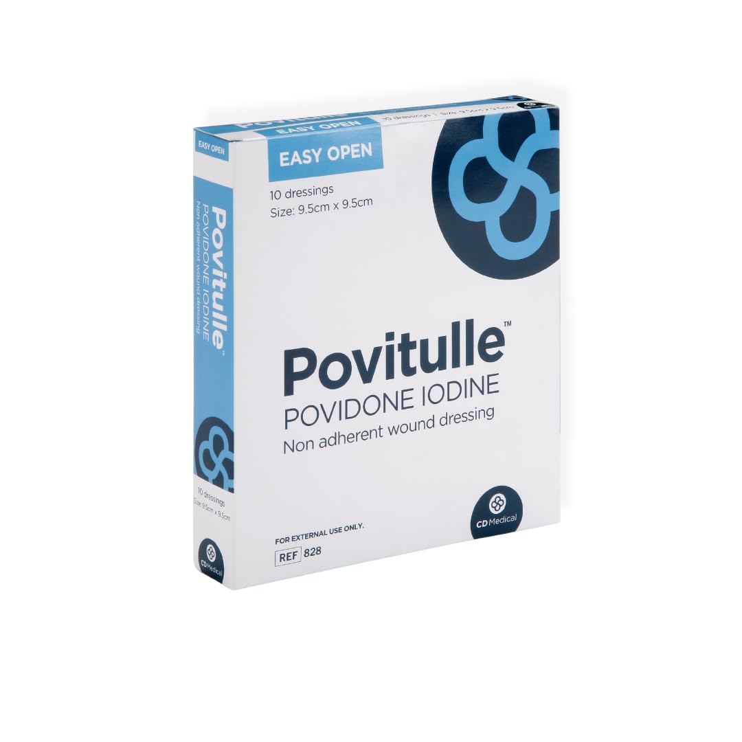 Povidone Iodine Non-Adherent Wound Dressing 1 Box of 10 Dressings 9.5 x 9.5
